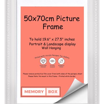 Ornate Shabby Chic Picture/Photo/Poster frame with Perspex Sheet - (50 x 70cm) White 19.6" x 27.5"