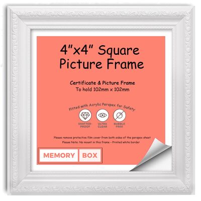 Ornate Shabby Chic Picture/Photo/Poster frame with Perspex Sheet - (10.2 x 10.2cm) White 4" x 4"