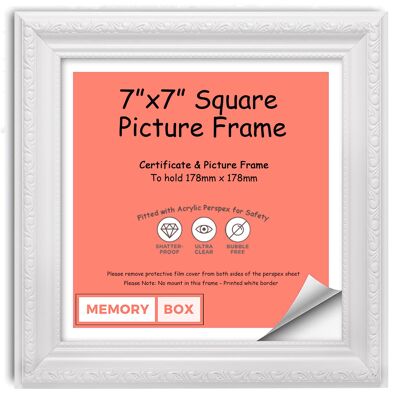 Ornate Shabby Chic Picture/Photo/Poster frame with Perspex Sheet - (17.8 x 17.8cm) White 7" x 7"