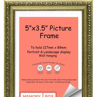 Ornate Shabby Chic Picture/Photo/Poster frame with Perspex Sheet - (12.7 x 8.9cm) Champagne 5" x 3.5"