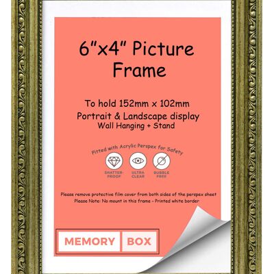 Ornate Shabby Chic Picture/Photo/Poster frame with Perspex Sheet - (15.2 x 10.2cm) Champagne 6" x 4"