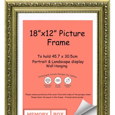 Ornate Shabby Chic Picture/Photo/Poster frame with Perspex Sheet - (45.7 x 30.5cm) Champagne 18" x 12"