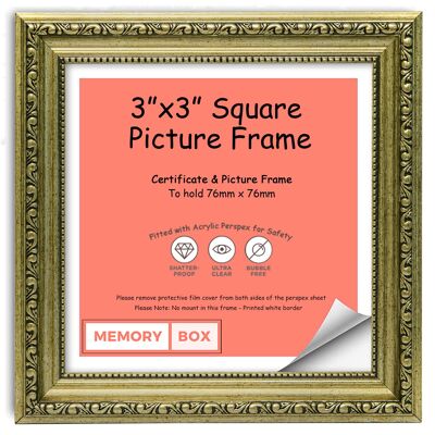 Ornate Shabby Chic Picture/Photo/Poster frame with Perspex Sheet - (7.6 x 7.6cm) Champagne 3" x 3"