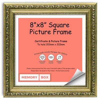 Ornate Shabby Chic Picture/Photo/Poster frame with Perspex Sheet - (20.3 x 20.3cm) Champagne 8" x 8"