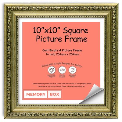 Ornate Shabby Chic Picture/Photo/Poster frame with Perspex Sheet - (25.4 x 25.4cm) Champagne 10" x 10"