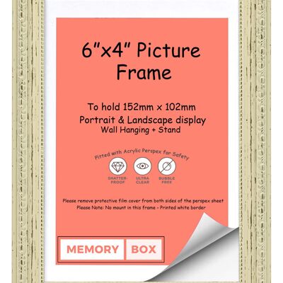 Ornate Shabby Chic Picture/Photo/Poster frame with Perspex Sheet - (15.2 x 10.2cm) White Distressed 6" x 4"
