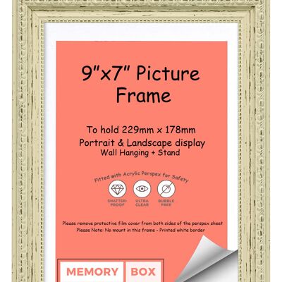 Ornate Shabby Chic Picture/Photo/Poster frame with Perspex Sheet - (22.8 x 17.8cm) White Distressed 9" x 7"
