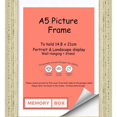 Ornate Shabby Chic Picture/Photo/Poster frame with Perspex Sheet - White Distressed A5