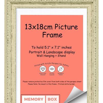 Ornate Shabby Chic Picture/Photo/Poster frame with Perspex Sheet - Moulding 33mm Wide and 27mm Deep - (13 x 18cm) White Distressed
