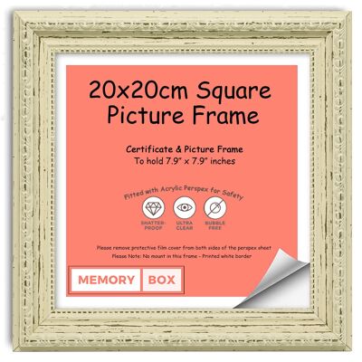 Ornate Shabby Chic Picture/Photo/Poster frame with Perspex Sheet - Moulding 33mm Wide and 27mm Deep - (20 x 20cm) White Distressed