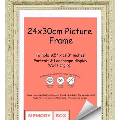 Ornate Shabby Chic Picture/Photo/Poster frame with Perspex Sheet - Moulding 33mm Wide and 27mm Deep - (24 x 30cm) White Distressed