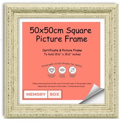 Ornate Shabby Chic Picture/Photo/Poster frame with Perspex Sheet - (50 x 50cm) White Distressed 19.6" x 19.6"