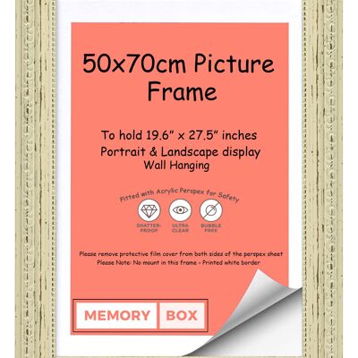 Ornate Shabby Chic Picture/Photo/Poster frame with Perspex Sheet - (50 x 70cm) White Distressed 19.6" x 27.5"