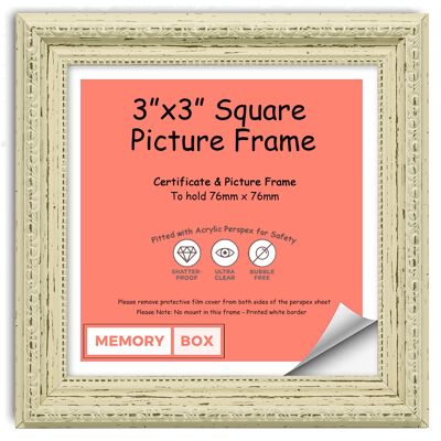 Ornate Shabby Chic Picture/Photo/Poster frame with Perspex Sheet - (7.6 x 7.6cm) White Distressed 3" x 3"