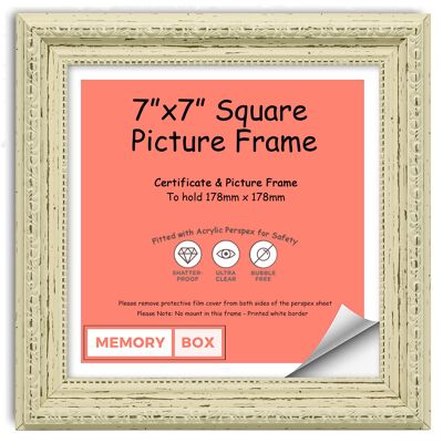 Ornate Shabby Chic Picture/Photo/Poster frame with Perspex Sheet - (17.8 x 17.8cm) White Distressed 7" x 7"