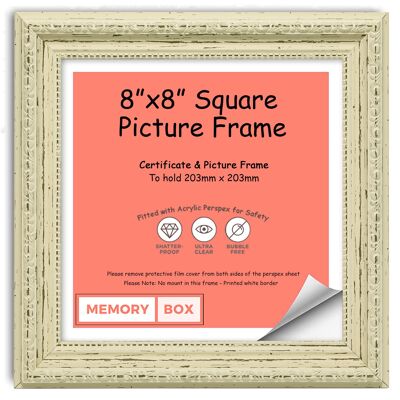 Ornate Shabby Chic Picture/Photo/Poster frame with Perspex Sheet - (20.3 x 20.3cm) White Distressed 8" x 8"