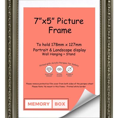 Ornate Shabby Chic Picture/Photo/Poster frame with Perspex Sheet - (17.8 x 12.7cm) Gun Metal 7" x 5"