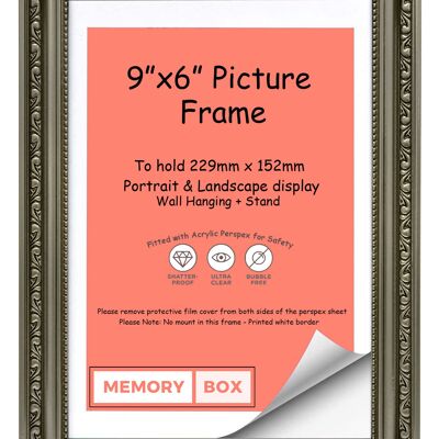 Ornate Shabby Chic Picture/Photo/Poster frame with Perspex Sheet - (22.9 x 15.2cm) Gun Metal 9" x 6"