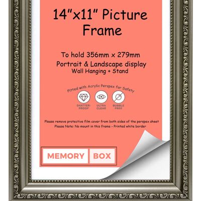 Ornate Shabby Chic Picture/Photo/Poster frame with Perspex Sheet - (35.6 x 27.9cm) Gun Metal 14" x 11"