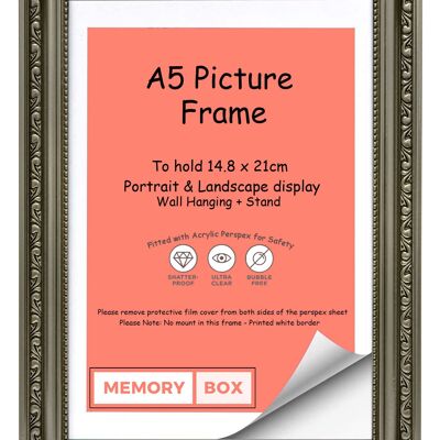 Ornate Shabby Chic Picture/Photo/Poster frame with Perspex Sheet - Gun metal A5