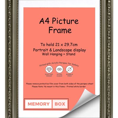 Ornate Shabby Chic Picture/Photo/Poster frame with Perspex Sheet - Gun Metal A4