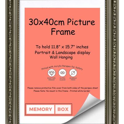 Ornate Shabby Chic Picture/Photo/Poster frame with Perspex Sheet - Moulding 33mm Wide and 27mm Deep - (30 x 40cm) Gun metal
