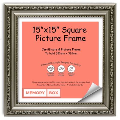 Ornate Shabby Chic Picture/Photo/Poster frame with Perspex Sheet - (38.1 x 38.1cm) Gun Metal 15" x 15"