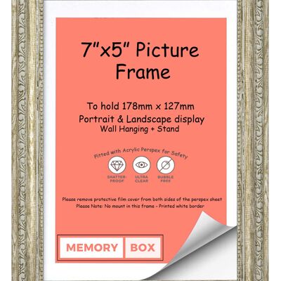 Ornate Shabby Chic Picture/Photo/Poster frame with Perspex Sheet - (17.8 x 12.7cm) Walnut 7" x 5"