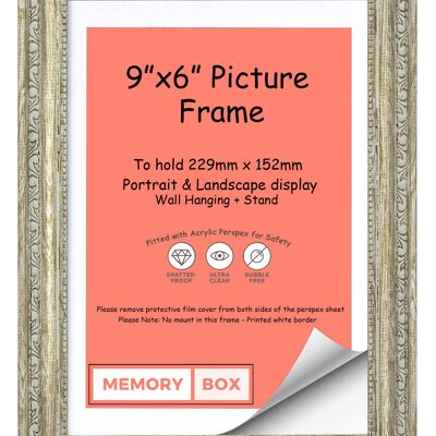 Ornate Shabby Chic Picture/Photo/Poster frame with Perspex Sheet - (22.9 x 15.2cm) Walnut 9" x 6"