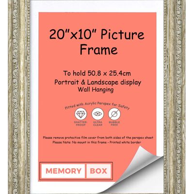 Ornate Shabby Chic Picture/Photo/Poster frame with Perspex Sheet - (50.8 x 25.4cm) Walnut 20" x 10"