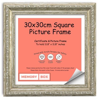 Ornate Shabby Chic Picture/Photo/Poster frame with Perspex Sheet - Moulding 33mm Wide and 27mm Deep - (30 x 30cm) Walnut
