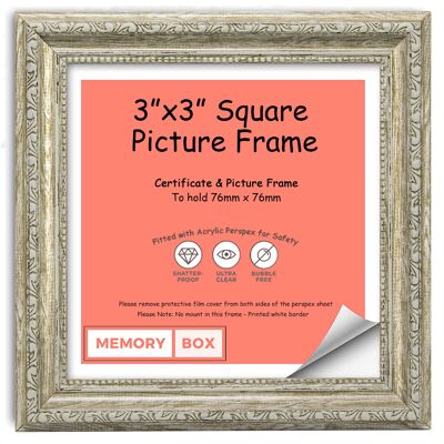 Ornate Shabby Chic Picture/Photo/Poster frame with Perspex Sheet - (7.6 x 7.6cm) Walnut 3" x 3"