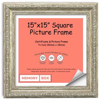 Ornate Shabby Chic Picture/Photo/Poster frame with Perspex Sheet - (38.1 x 38.1cm) Walnut 15" x 15"