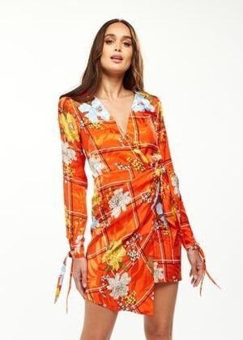 Mini-robe portefeuille à carreaux et imprimé floral Liquorish - 8 6