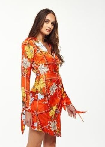 Mini-robe portefeuille à carreaux et imprimé floral Liquorish - 8 7