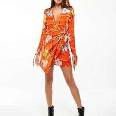 Liquorish Checked Floral Print Mini Wrap Dress - 12