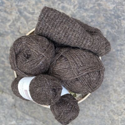 Traditional Aran Hat Knitting Kit with Corkscrew Bobble Peat Black