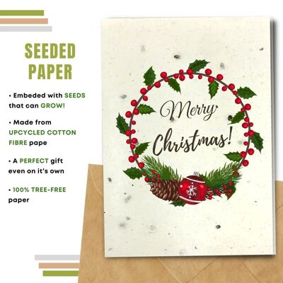 Plastic Free Christmas Card, Christmas Wreath Pack Of 8