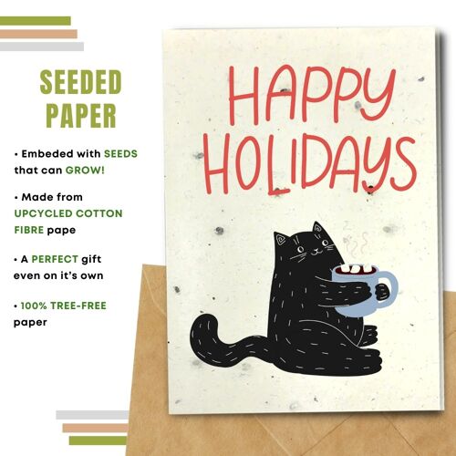 Eco Christmas Card, Holly Cat Pack Of 8