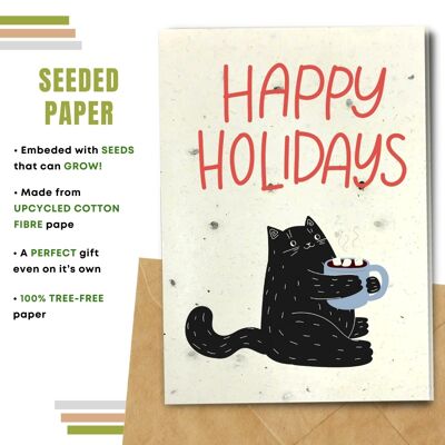Carte de Noël écologique, Holly Cat Pack de 8