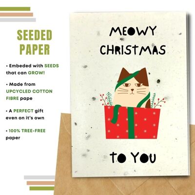 Tarjeta de Navidad ecológica, paquete de 8 Navidad Meowy