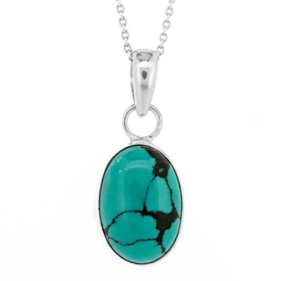 Pendentif ovale turquoise avec chaîne de 18" et boîte de présentation