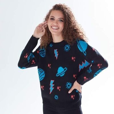 Liquorish Pullover mit kosmischem Muster - S