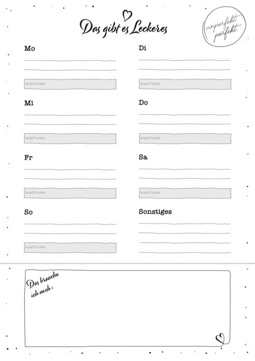 UNPERFEKT PERFEKT - Speiseplan / Essensplan mit Einkaufszettel