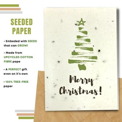 Tarjeta de Navidad hecha a mano ecológica, paquete de 8 árboles verdes
