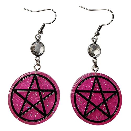 Spooky Pentagram Earrings - Pink