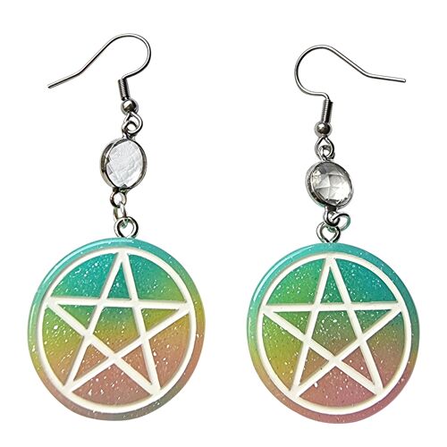 Spooky Pentagram Earrings - Pastel Rainbow