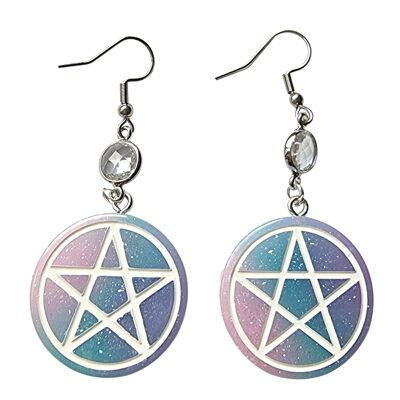 Spooky Pentagram Earrings - Pink Blue & Purple