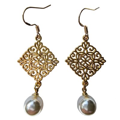 Filigree & Pearl Charm Earrings - Gold