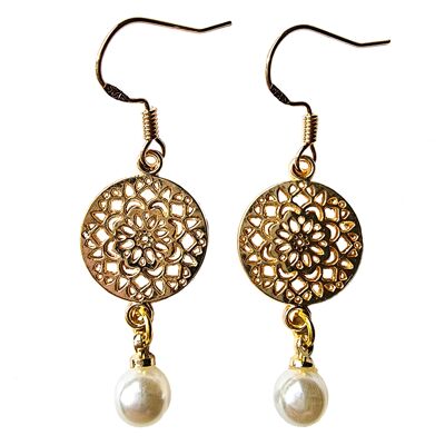 Pendientes de oro con mandala y perlas